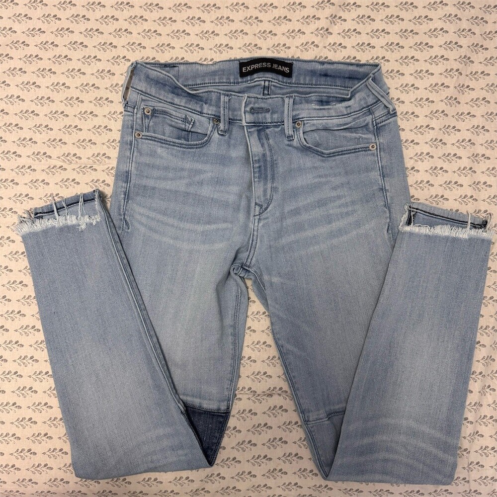 Express Jeans Womens Size 8 Mid Rise Light Wash Skinny Ankle Stretch Jeans